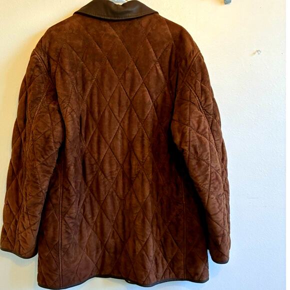 VTG 90s Quilted Brown Leather Wool Jacket Italian Designer Gimo’s Chore Coat L - Picture 2 of 16